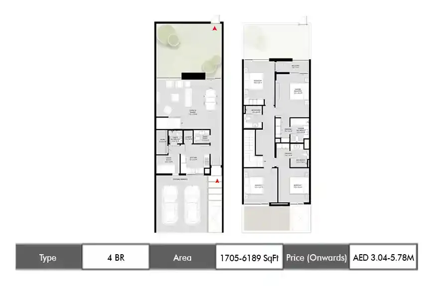 Arada Masaar 3 4 BR floor plan, 1705 sq ft area