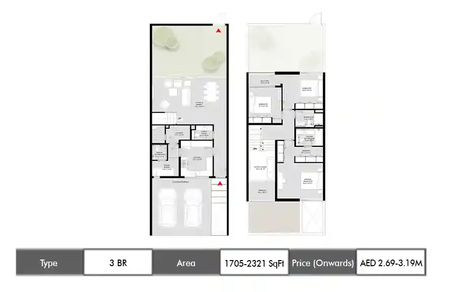 Arada Masaar 3 3 BR floor plan, 1705 sq ft area